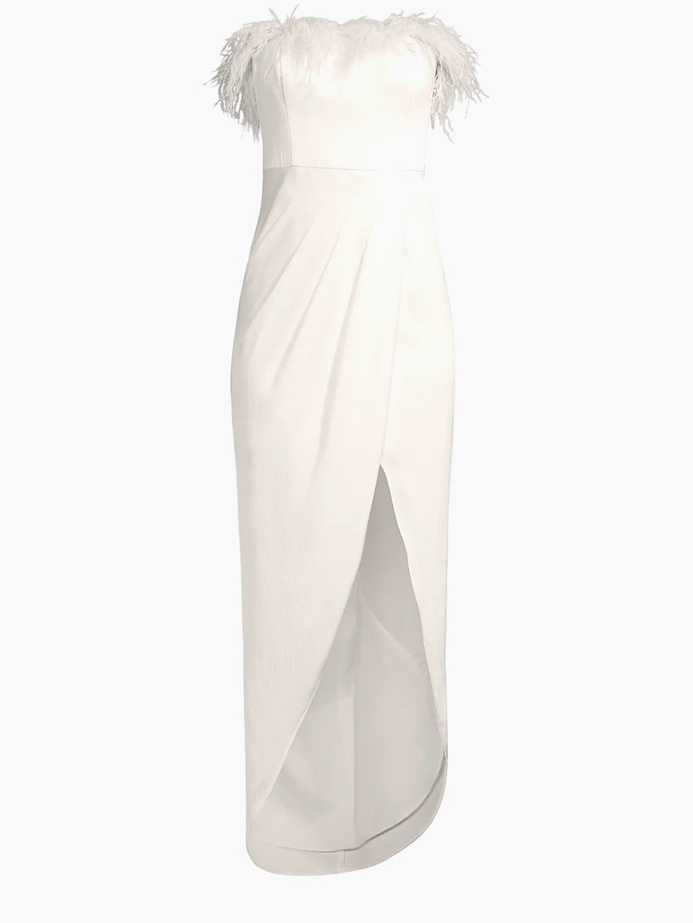 Aidan Mattox Size 6 White Feather-Trim Midi Dress